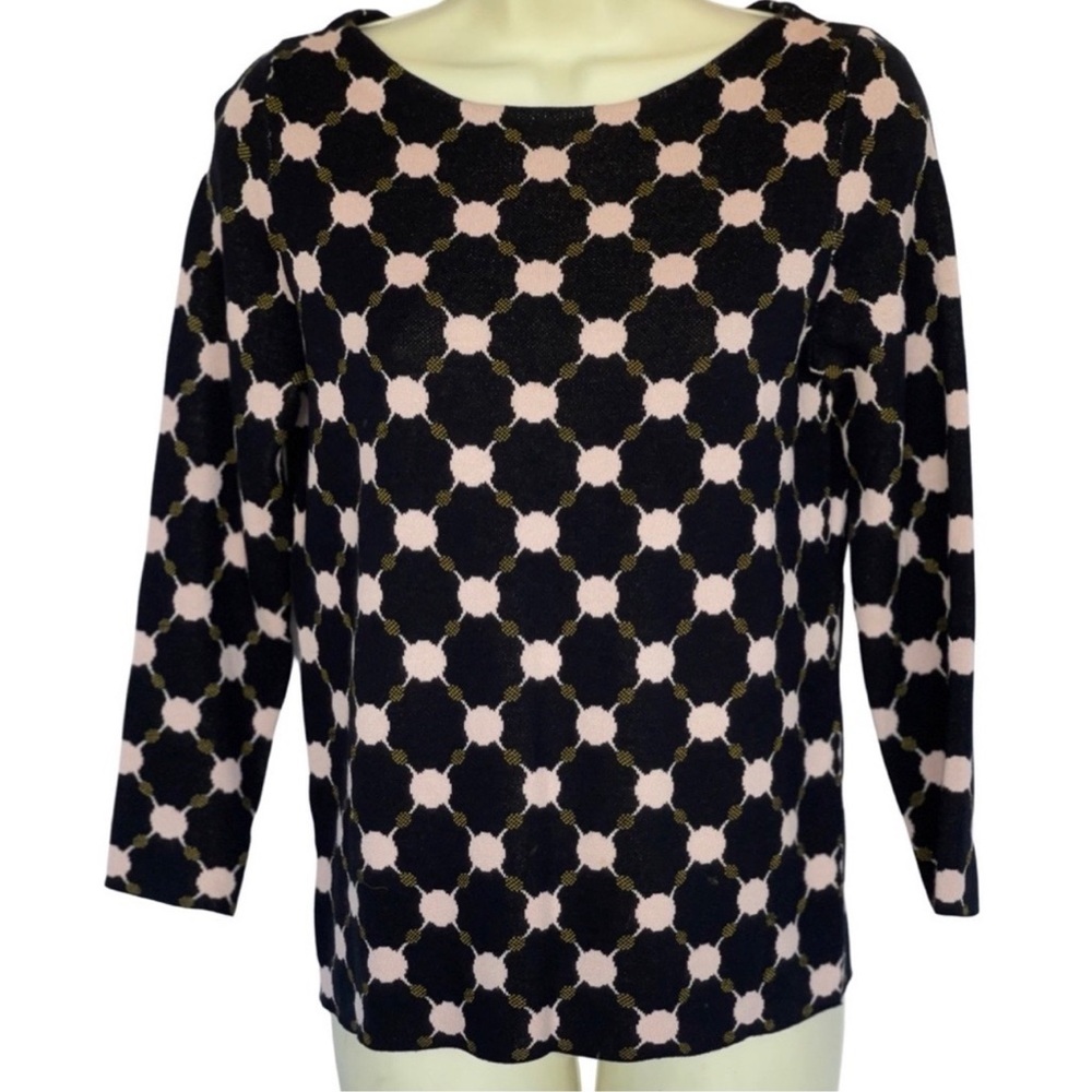VTG. Ann Taylor Black and Pink Geometric Sweater 3/4 Long Sleeves Sz. PS